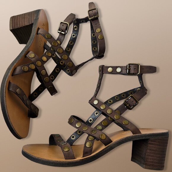 Ralph Lauren Denim & Supply Strappy Gladiator Sandals Size 7 Brown Leather Studs - Picture 2 of 11
